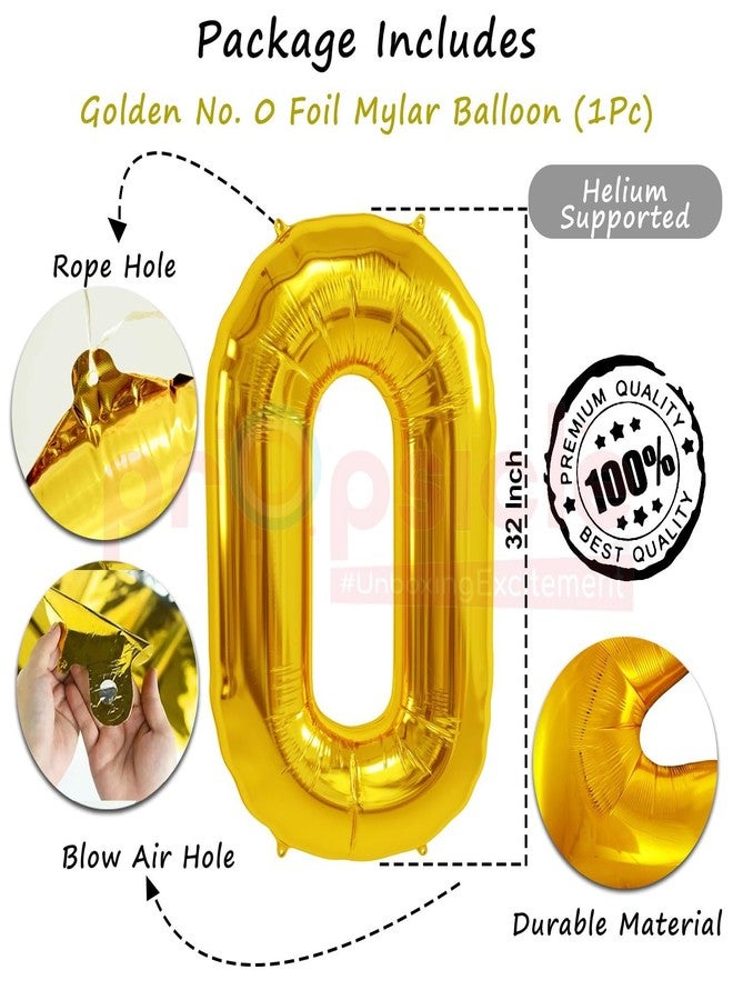 Propsicle 32 inch Birthday Foil 0 Number Helium Balloon Party Decoration Golden Pack of 1 | 0 No. Balloons Birthday/Anniversary | 10 Year Zero Number - Image 2